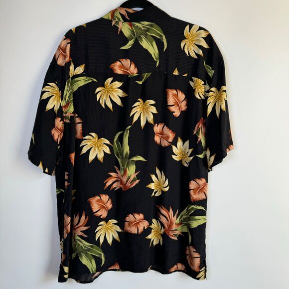 Jos A Bank 100% Silk Hawaiian Camp Shirt Men's Large Black Tropical Floralwhat - Picture 6 of 10